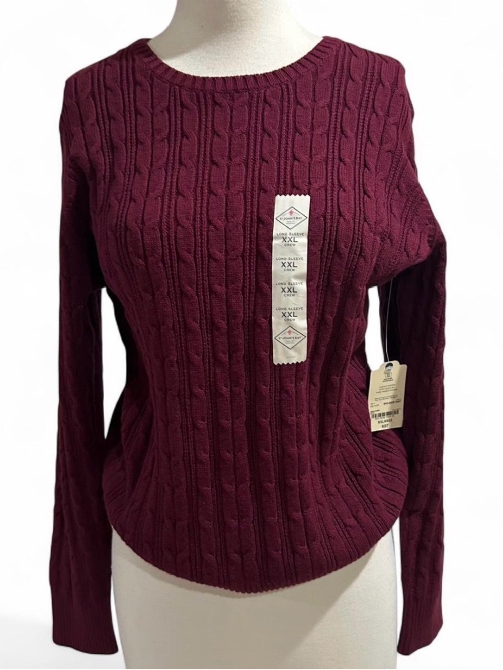 St. John's Bay Cable-Knit Crewneck Sweater in Wine